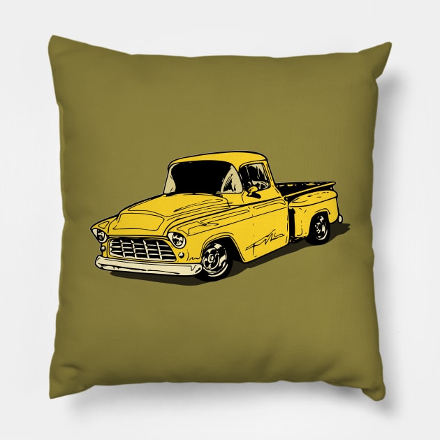 Yellow 55 Chevy pickup truck Pillow by ZoeysGarage