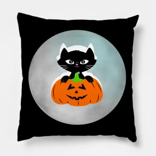 BLACK Cat Halloween With A Full Moon Pillow