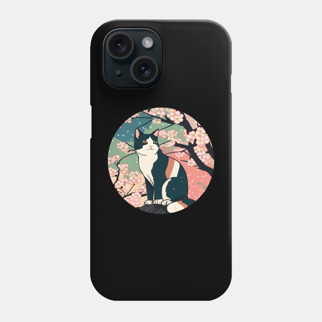 Cherry Blossom Cat Sakura Japanese Kawaii Phone Case by Danielle Shipp