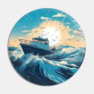 Motorboat Slicing Through The Waves Of A Vibrant Blue Ocean Pin