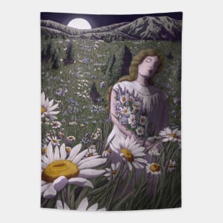 The Moon Rises and I Gather Blooms Tapestry