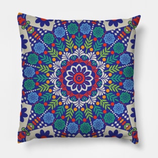 Colorful Hearts & Flowers Mandala Pillow