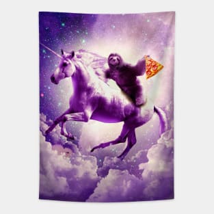 Space Sloth Riding On Flying Unicorn With Pizza Tapestry