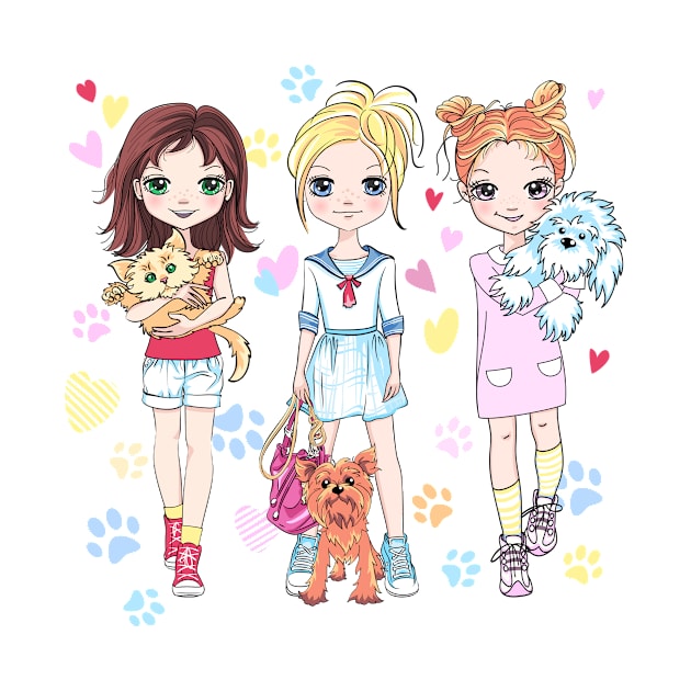 Baby girls with pets by kavalenkava