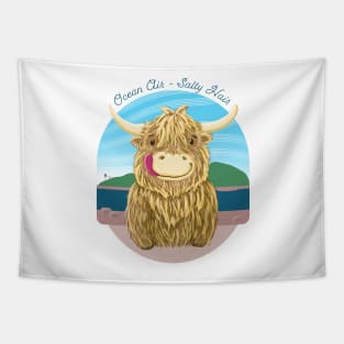 Scottish Highland Cow With Ocean Salty Hair Tapestry
