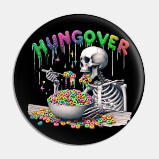 "Hung Over" Skeleton Eating Froot Loops Pin