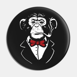 Gentleman monkey with bow tie smoking pipe Pin