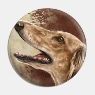 Painting of a Saluki Dog From the Side Smiling on Brown Beige Background Pin