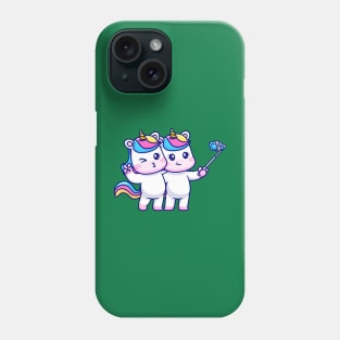 Cute couple Unicorn taking selfie with phone together Phone Case