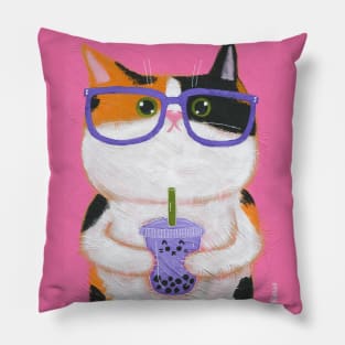 Calico Cat With Taro Boba Pillow