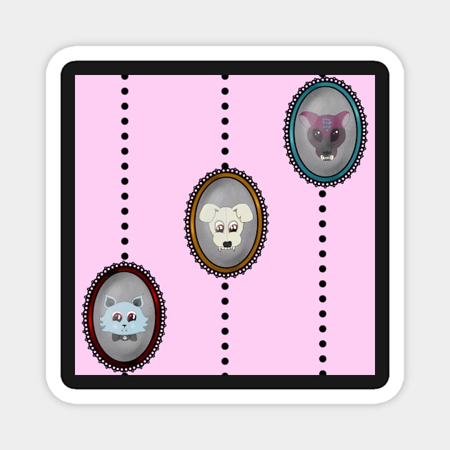 Kawaii lolita style cameo stripe pattern pink Magnet by RSewell