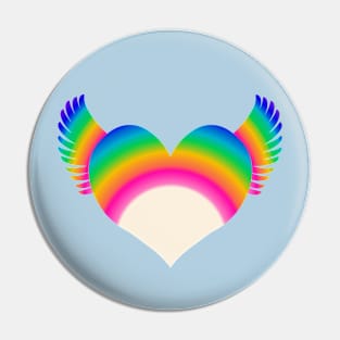 Winged Rainbow Heart Pin