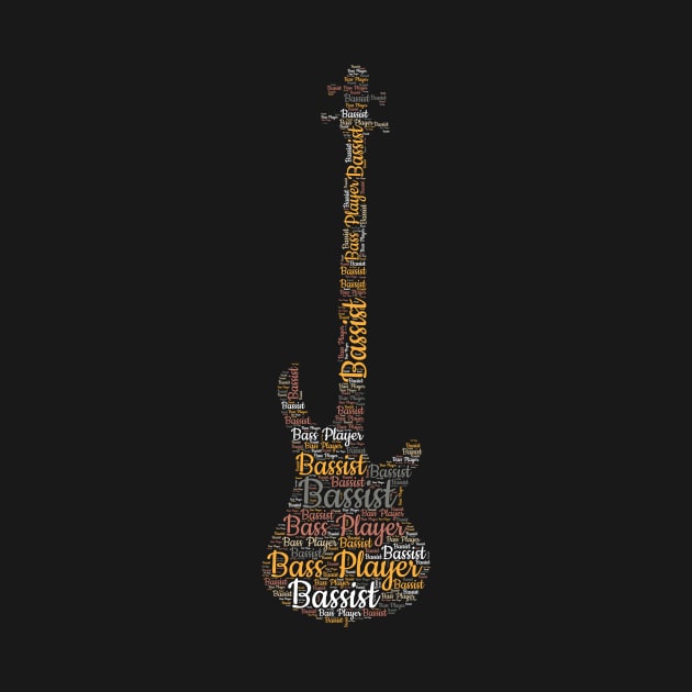 Bass Guitar Silhouette Word Cloud for Bassist Bass Player by jodotodesign