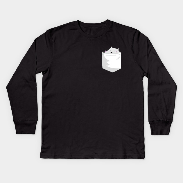 Kitty In The Breast Pocket Cat Meow Cat Kids Long Sleeve T