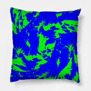 Blue and Green Paint Splatter Graffiti Pillow