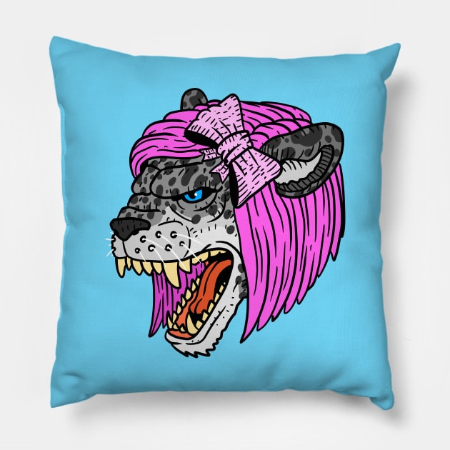 snow leopard. big angry cat lady. powerful woman. Pillow by JJadx