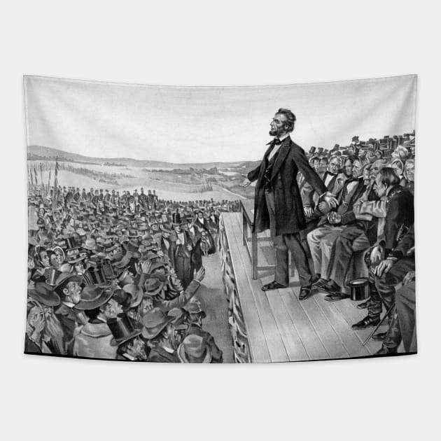 President Lincoln Delivering The Gettysburg Address Tapestry by warishellstore