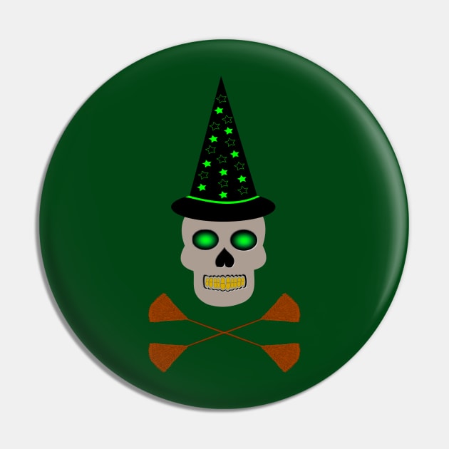 Poisonous Witch Skull and Cross Brooms Pin by Krystal Raven