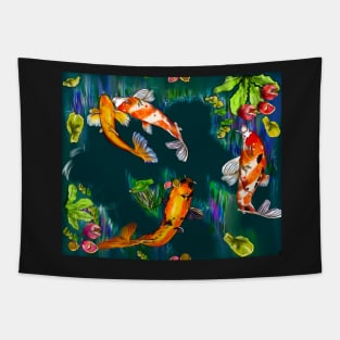 Best fishing gifts for fish lovers 2022. Koi fish swimming in a koi pond Pattern 4 fish Tapestry