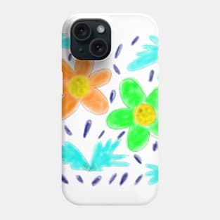 Orange green flower watercolor Phone Case