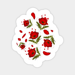 Poppy flowers potpourri in bright red Magnet