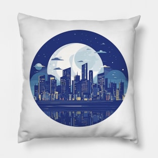 Modern City Skyline Landscape At Night Discovery Pillow