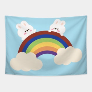 Happy pride month rainbow and rabbits Tapestry