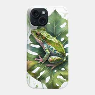 Green Frog on a Leaf Watercolor Design Phone Case