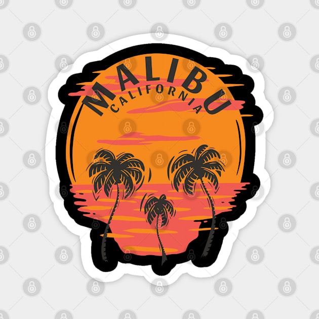 Malibu California Skull Sunset and Palm Trees Magnet by Eureka Shirts