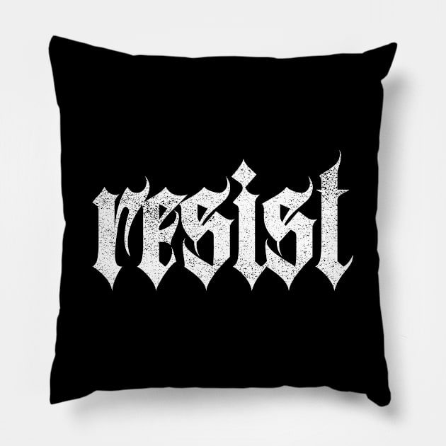 Resist Heavy Metal Vintage Distressed White Typography Pillow by Inspire Enclave