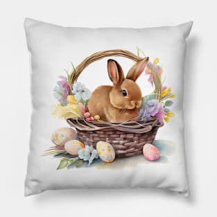 Easter bunny in basket with eggs Pillow