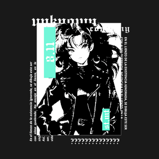 Cute beautiful girl with 90's jacket in black and white anime style | gothic | grunge | dark | alternative clothing T-Shirt