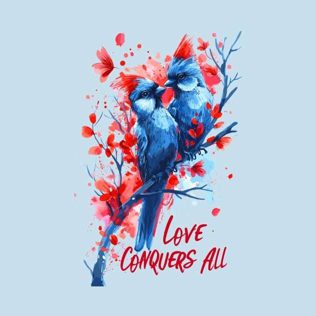 Valentines Day Love Birds Love Conquers All Valentines Day by Tees 4 Thee