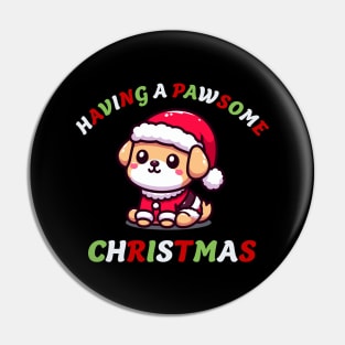 Having A Pawsome Christmas - Cute Santa Paws Puppy Holiday Tee Pin