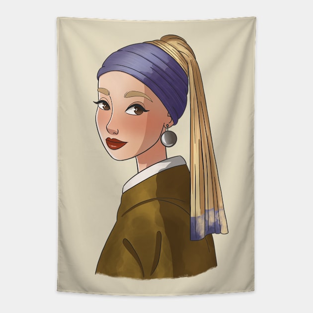 Girl with a pearl earring Tapestry by Made by Sofi