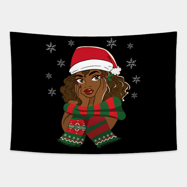 Beautiful African Black Girl Santa Tapestry by Hypnotic Highs