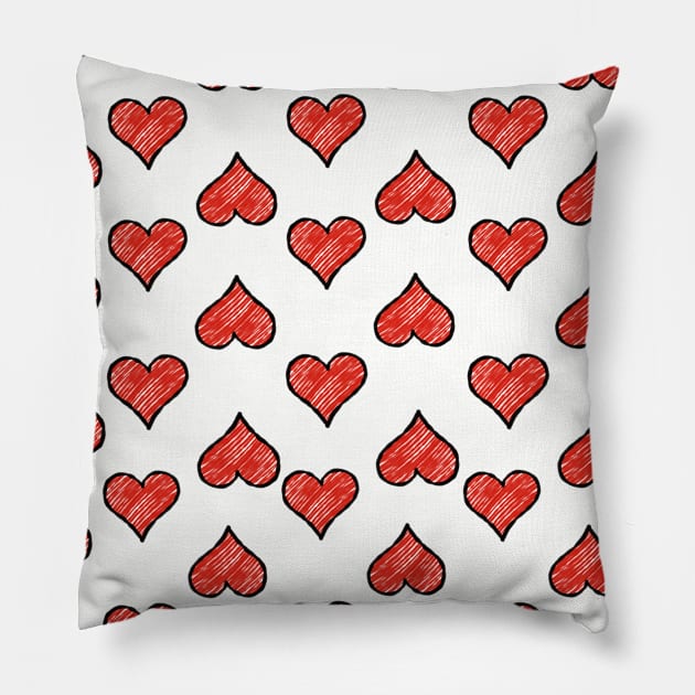 Red Hearts In White Pillow by Shatha