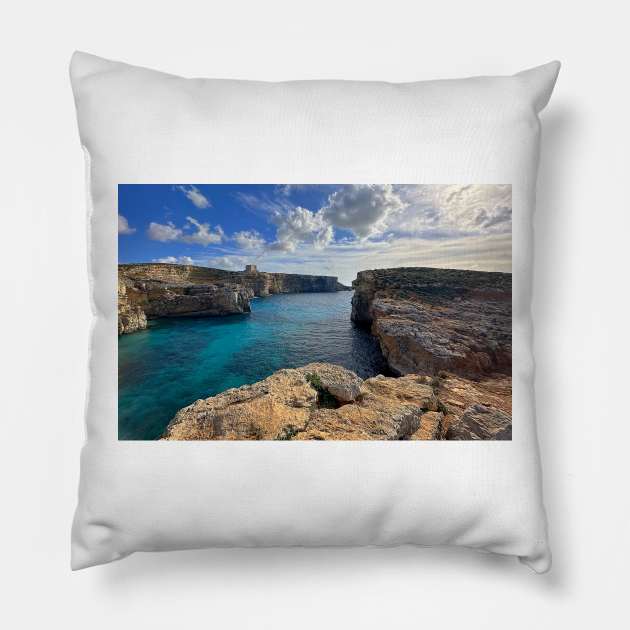 Blue Lagoon, Comino, Malta Pillow by Graz-Photos