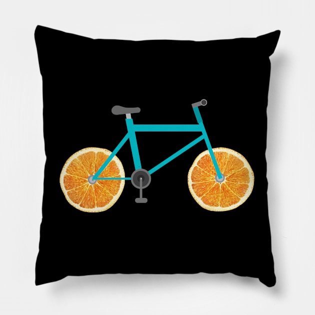 Cyclist  - Bicycle With Orange Slice Wheels Pillow by Kudostees