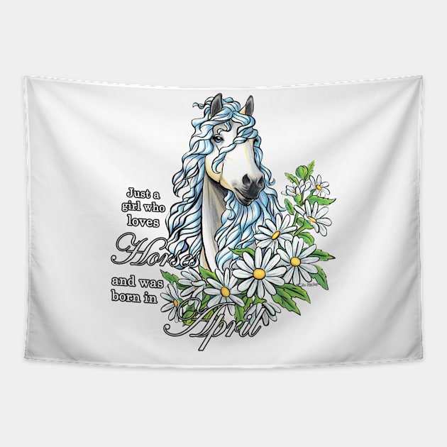 Girl Who Loves Horses Born In April Tapestry by lizstaley