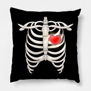 Ribcage With Red Shining Heart Pillow