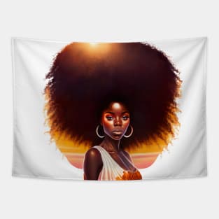 [AI Art] African sunset woman with big hair Tapestry