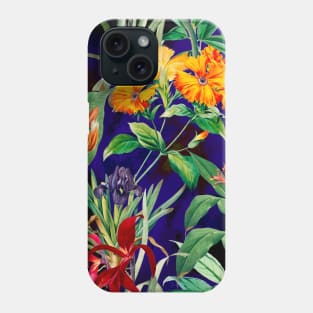 Colorful tropical floral leaves botanical illustration, tropical plants,leaves and flowers, blue leaves pattern Phone Case