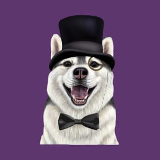 Dapper Husky in a top hat and monocle T-Shirt