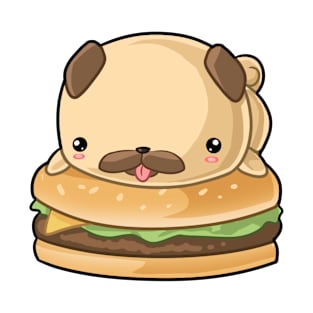 Kawaii pug dog sitting on burger T-Shirt