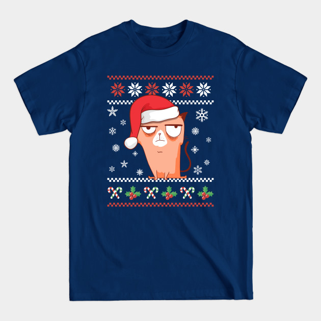 Disover Annoyed Cat With Santa Hat Christmas Pattern - Christmas Cat - T-Shirt