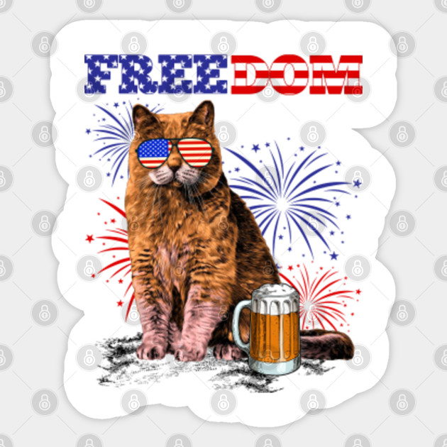 Freedom Beer Cat Happy 4th Of July Independence Day 4th Of July