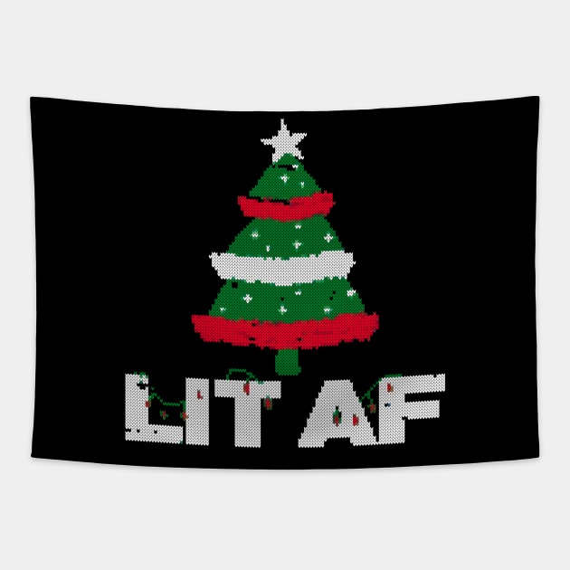 lit af christmas tree ugly sweater Tapestry by crackdesign