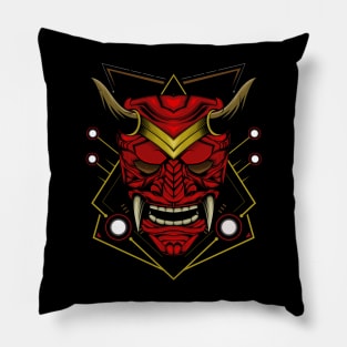 Demon mask illustration with sacred symbol Pillow