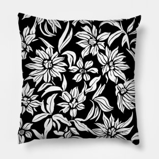 Black and White Floral Lino Print Pillow